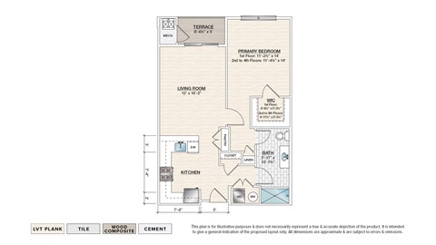 Floor plan for 1 bed, 1 bath, 788 sqft